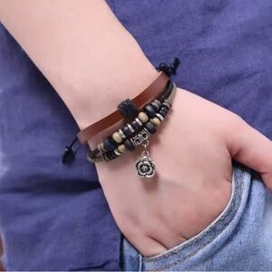 Men's Black and Brown Beaded Bracelet Set